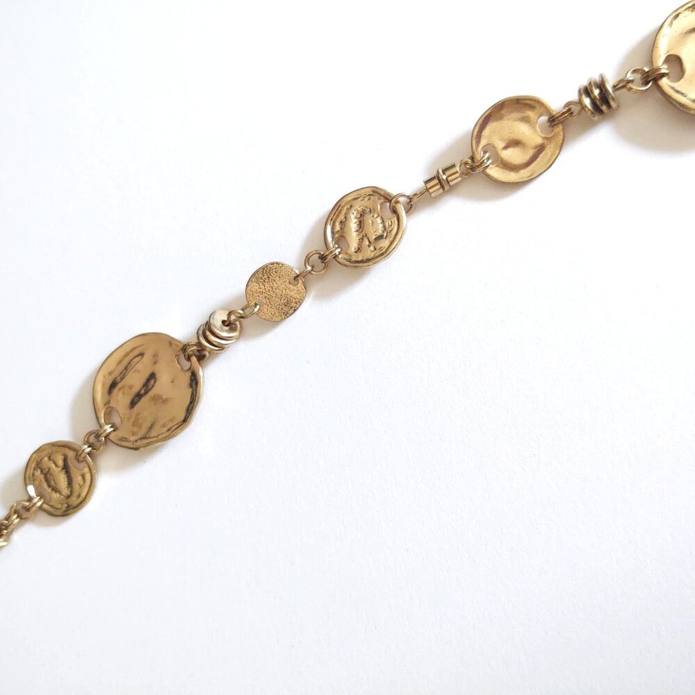 Long gold tone disk single strand necklace - Picture 12 of 12